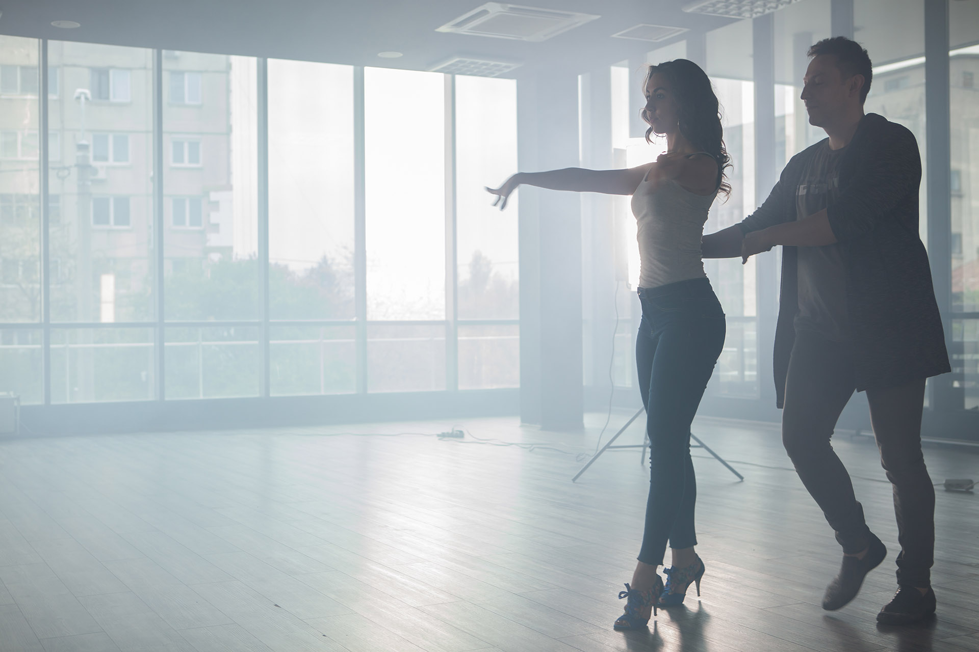 Couple of dancers showing their beautiful style of kizomba